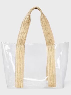 Shade & Shore Clear Tote Bag Straw Strap Beach Pool Stadium Approved NWT